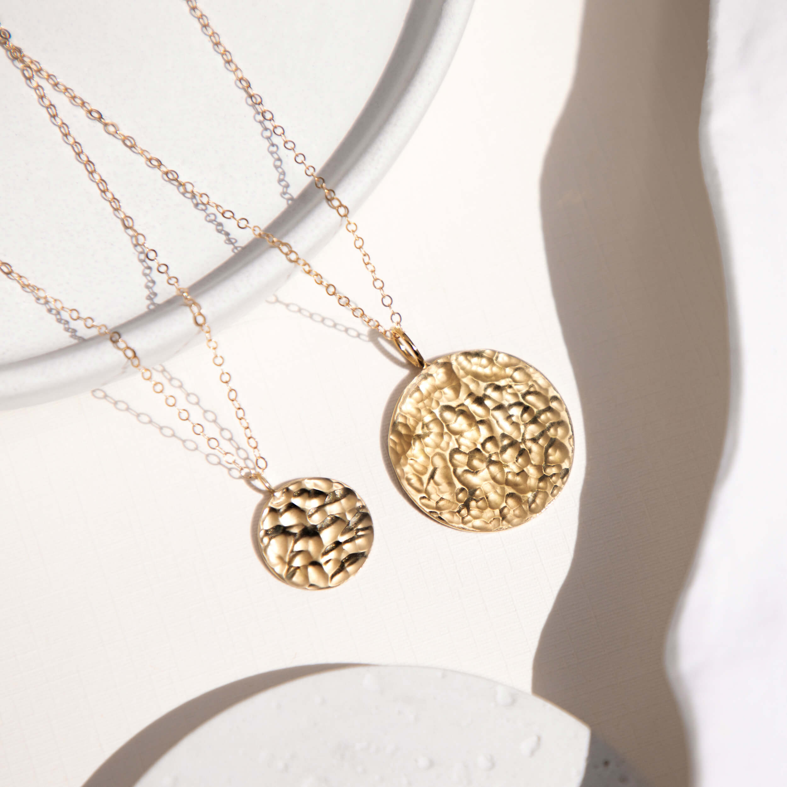 hammered pendant necklace, 1.5cm circle necklace, 2.5cm circle necklace