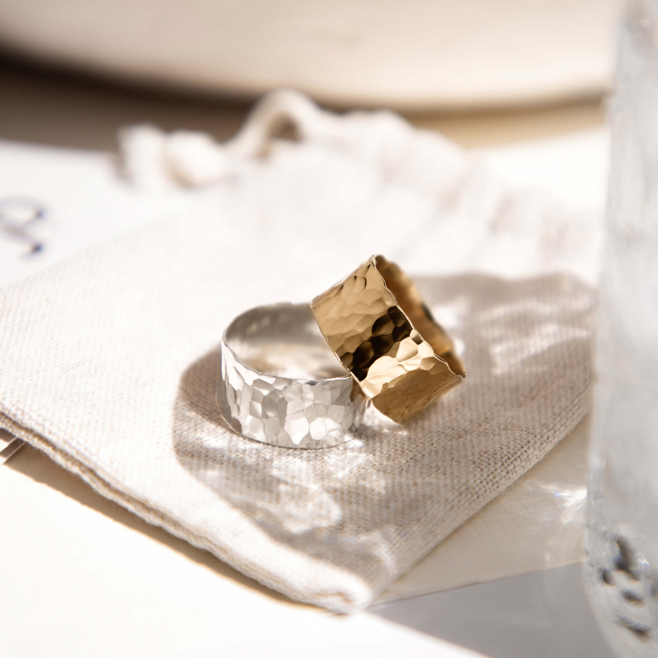 Rebecca ring, eleanorjewellerydesign, gold vermeil hammered ring, gold plated band ring