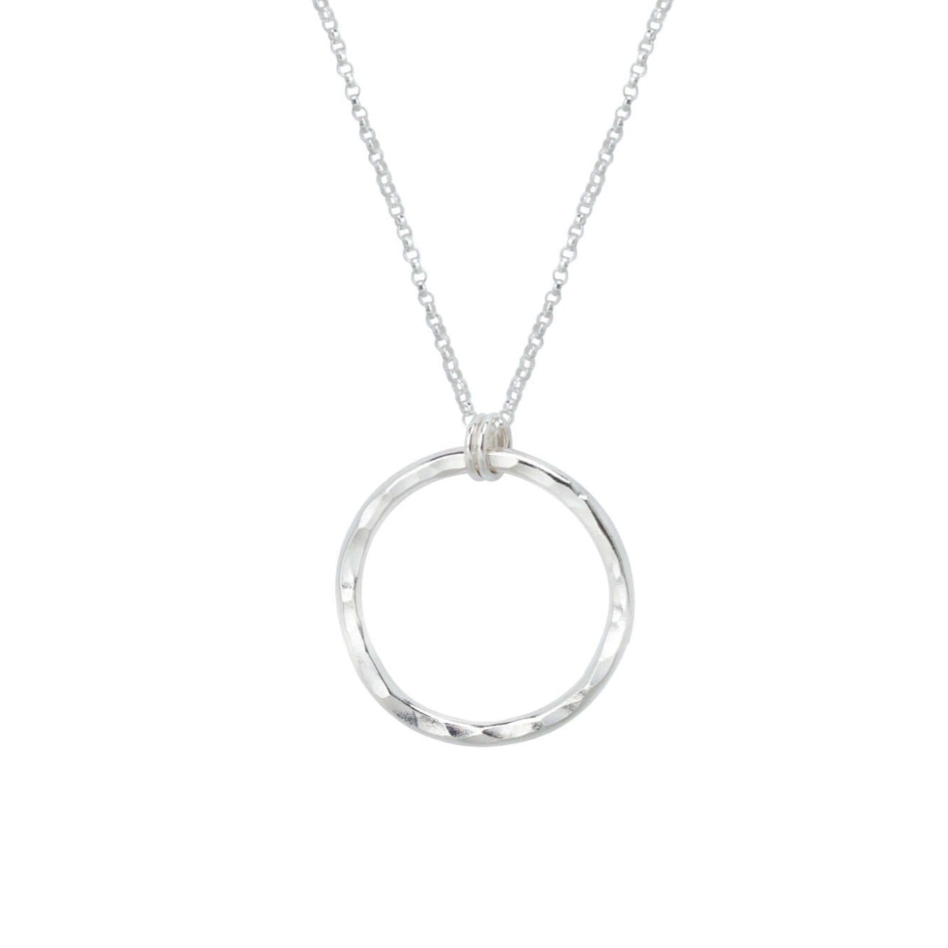 hammered silver pendant necklace, circle pendant necklace, manchester small business, independent jewellery business, made in manchester
