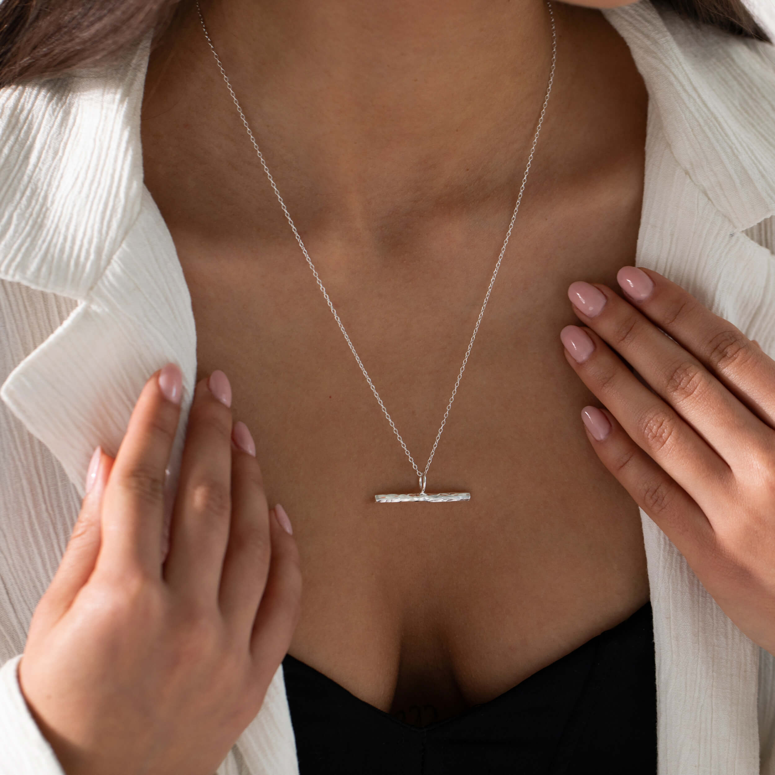 earth tbar necklace, silver earth tbar, silver tbar, silver bar necklace, eleanor jewellery design