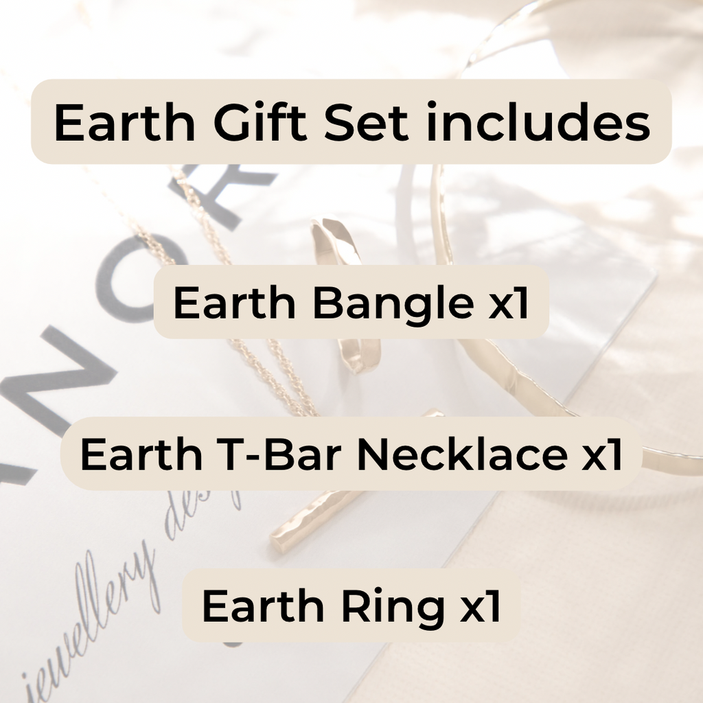 handmade jewellery set, made in manchester, earth bangle gift set, gold jewllery set, sterling silver jewellery set