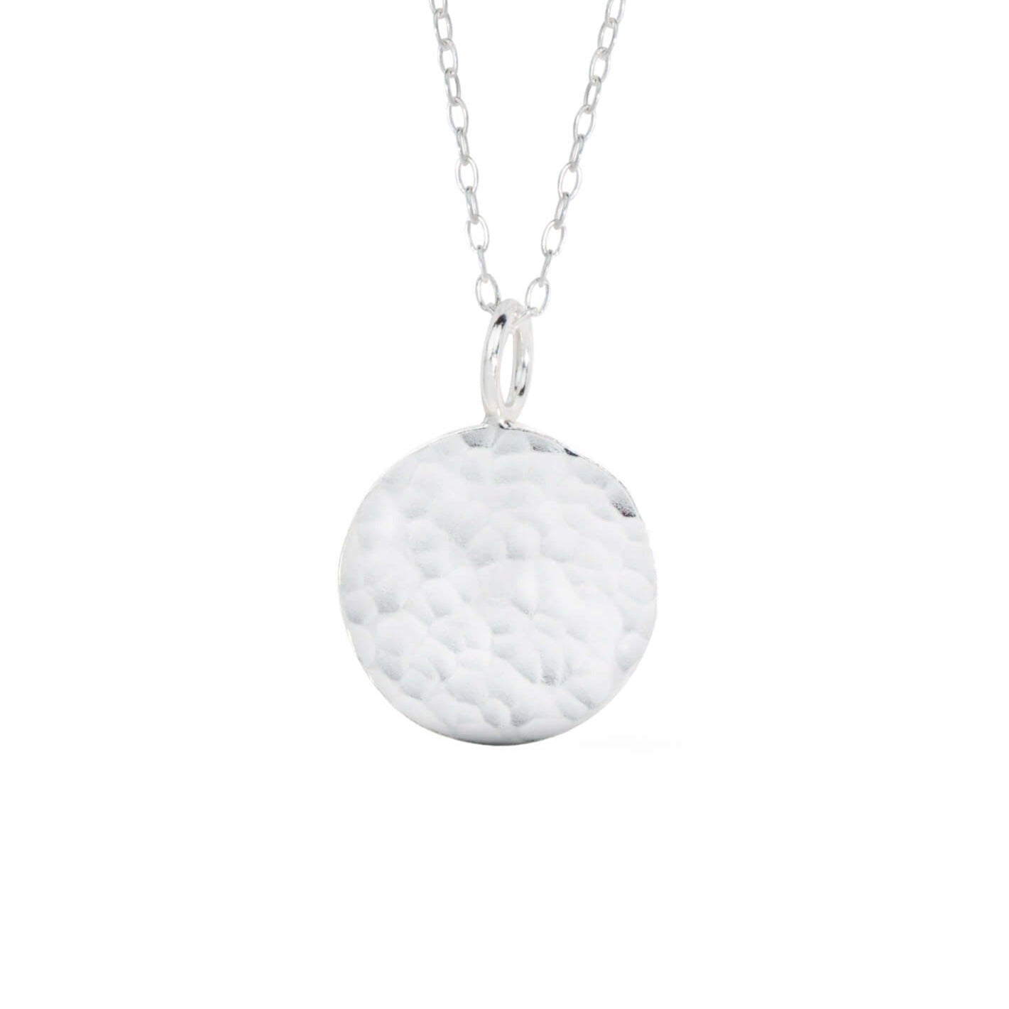gabriella necklace, silver gabriella necklace, textured circle necklace, dainty silver necklace