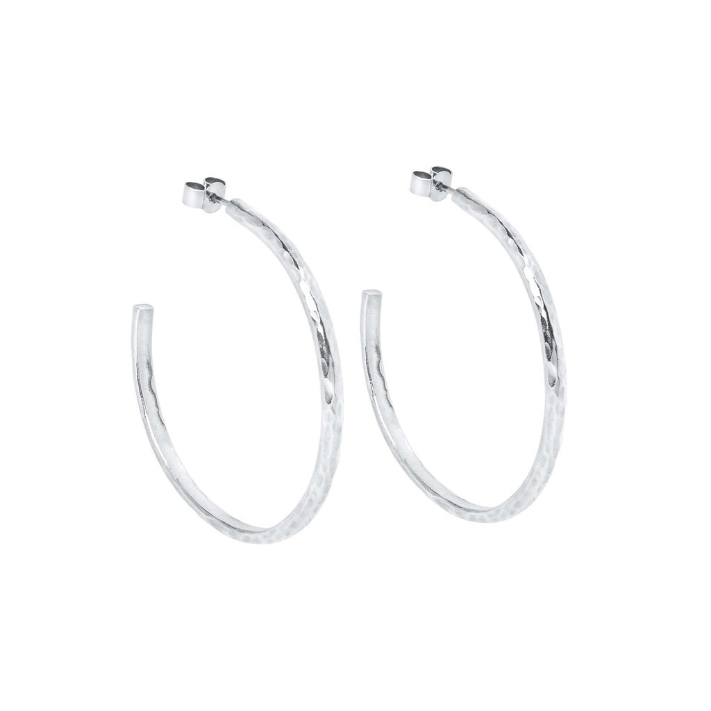 silver rebecca hoops, hammered silver hoops, textured silver hoops, made in manchester