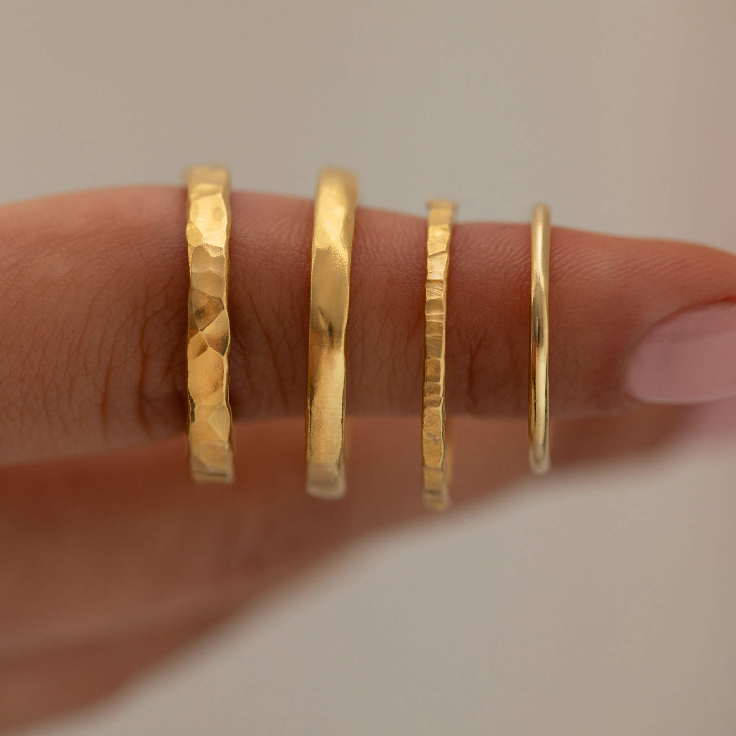 eleanor jewellery design, hammered gold rings, 18 carat gold rings