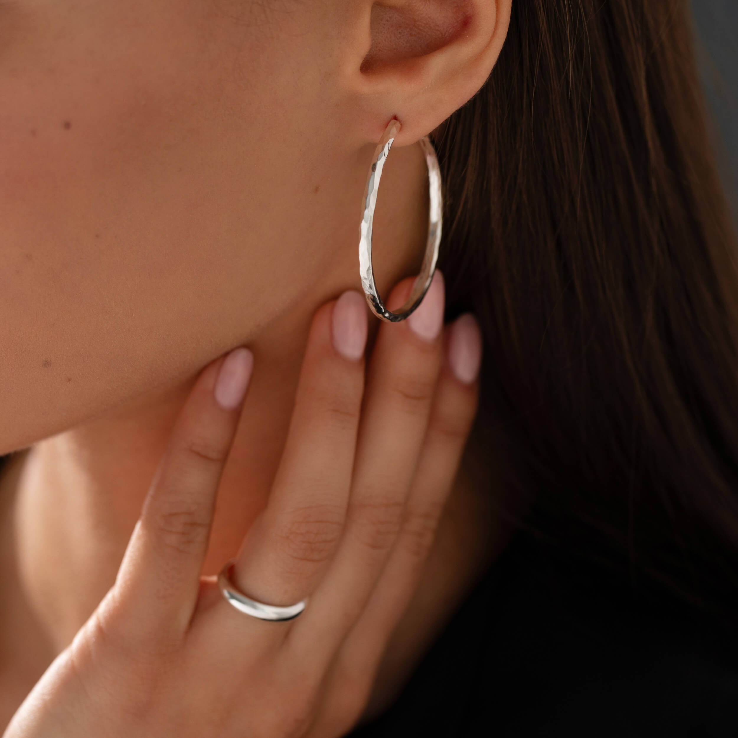 hammered big silver hoops, classy silver hoops