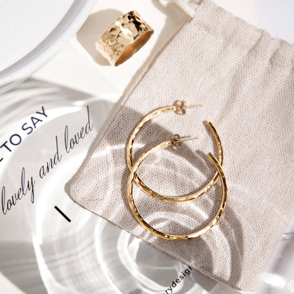 solid sterling silver hoops, gold vermeil hoops, large gold hoops, chunky gold rebecca ring, eleanor jewellery design