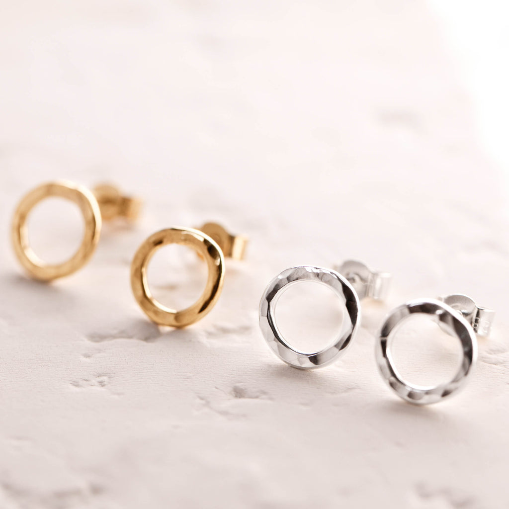 open circle studs, sterling silver studs, gold vermeil studs